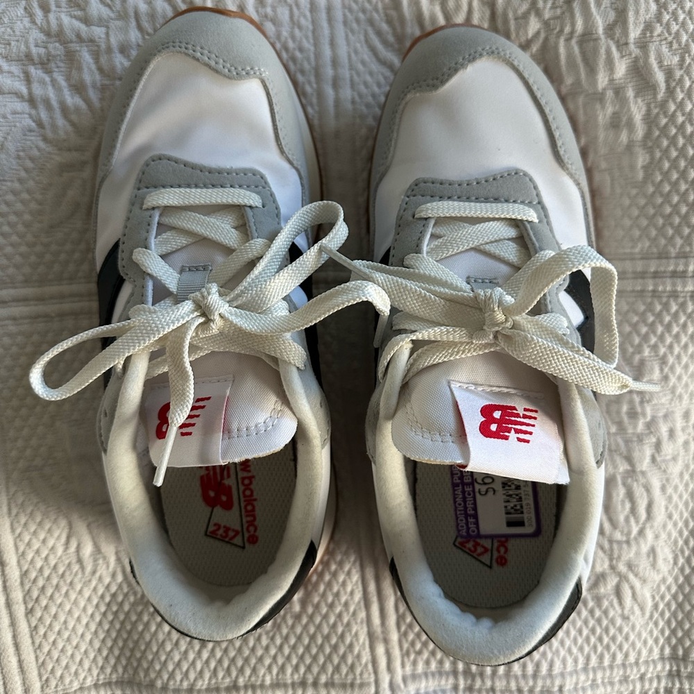 New Balance Kids White and Gray Sneakers